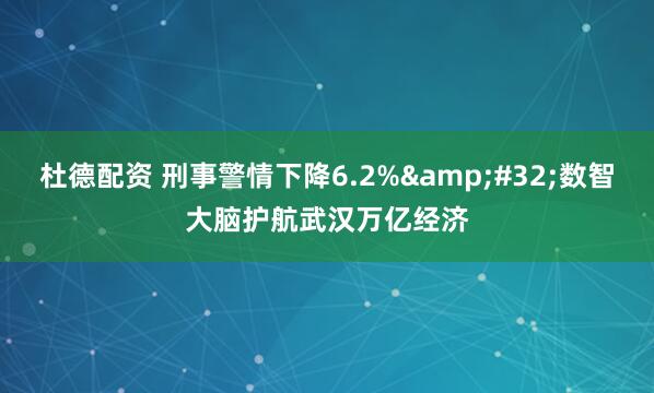 杜德配资 刑事警情下降6.2%&#32;数智大脑护航武汉万亿经济